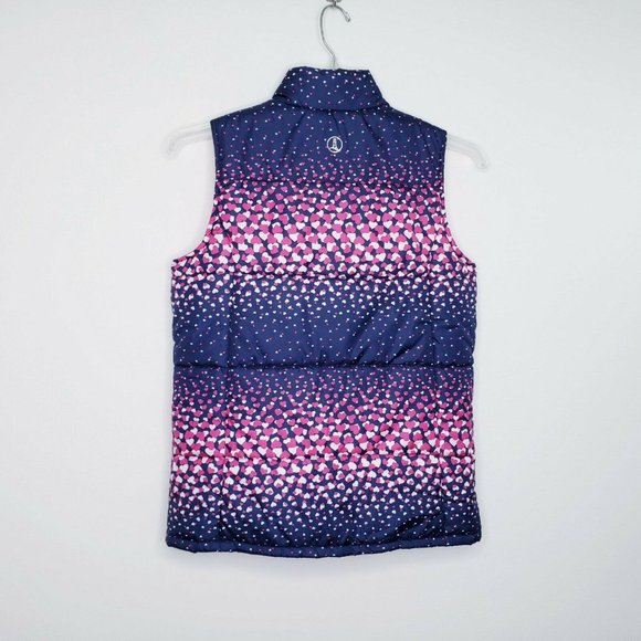 Lands End Kids Girls Blue Pink Heart Puffer Vest - Picture 4 of 12